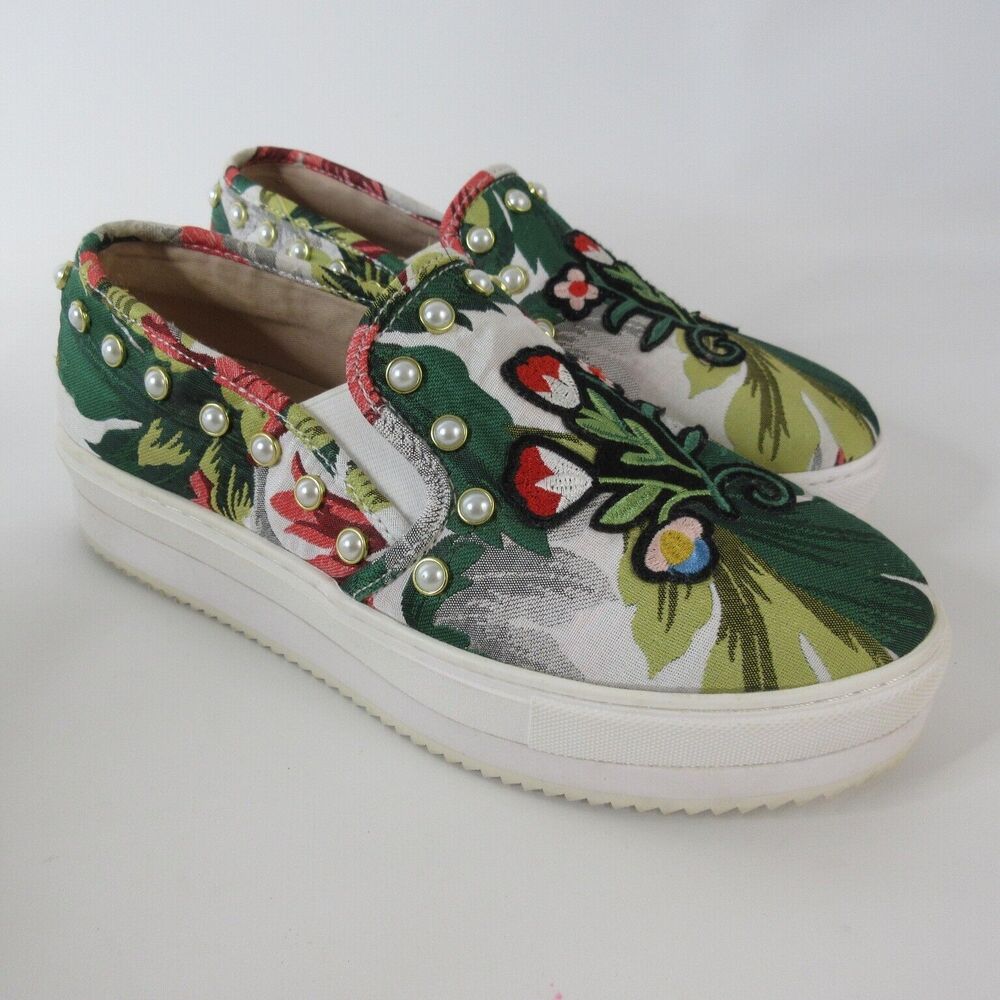 Steve Madden Platform Sneakers Womens Sz 9 B Slick P Floral Pearl Type Studs - Picture 1 of 10
